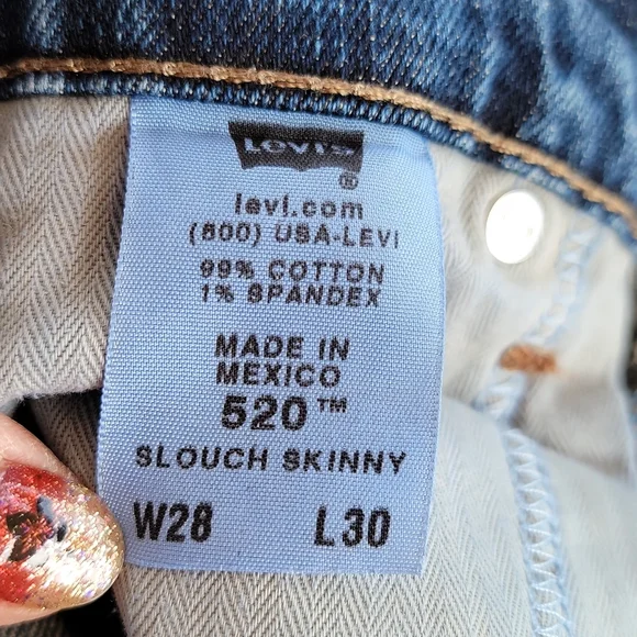 Men's 28x30 Levi 520 Slouch Skinny Blue Jeans - Picture 5 of 5